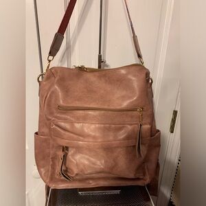Versatile Rose-Tan Vegan Leather Backpack Tote